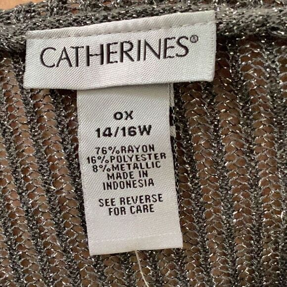 NWT Catherines Silver Lurex Gray Open Front Cardigan Sweater Women’s 0X 14W/16W - Picture 9 of 10